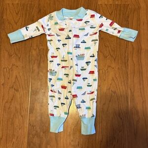 HANNA ANDERSSON Zip Sleeper Pajamas White Boat Long Sleeve 0-6 Months